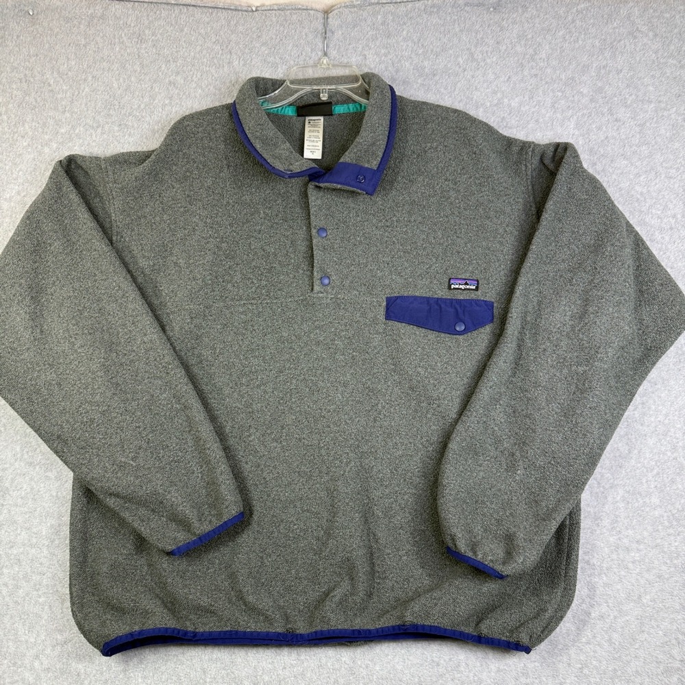 Patagonia Synchilla Snap-T Pullover Mens XL Gray Good Fleece Mock Neck Pocket